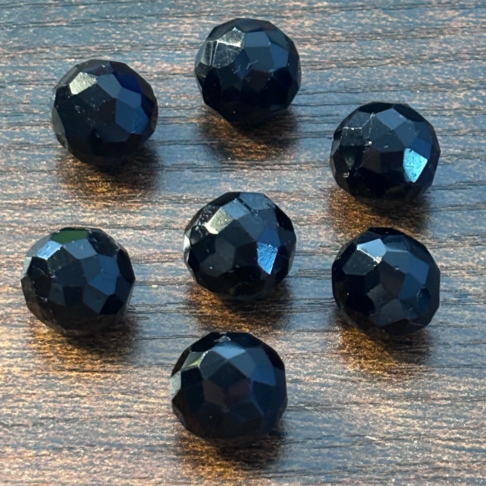 Vintage Round Black Glass Button Lot (qty 7)